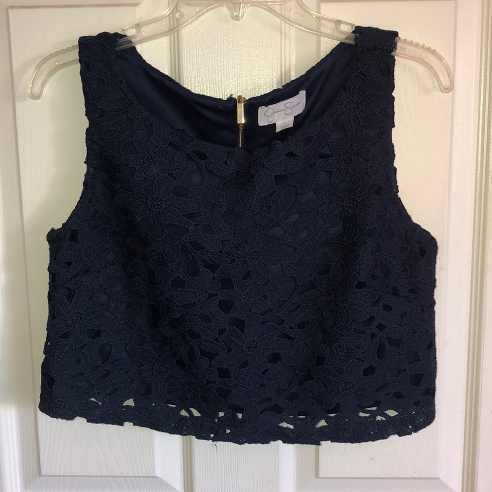 Navy blue crochet blouse & skirt set